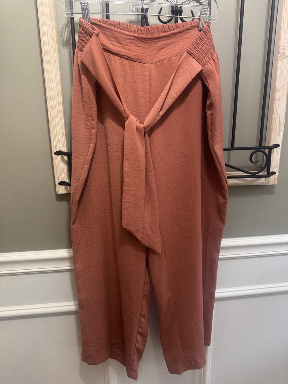 Soho Apparel Wide-Leg Tie-Front Pants in Rust bohemian XL